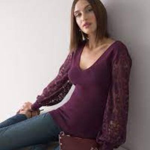 White House Black Market Lace Sleeve Top NWOT